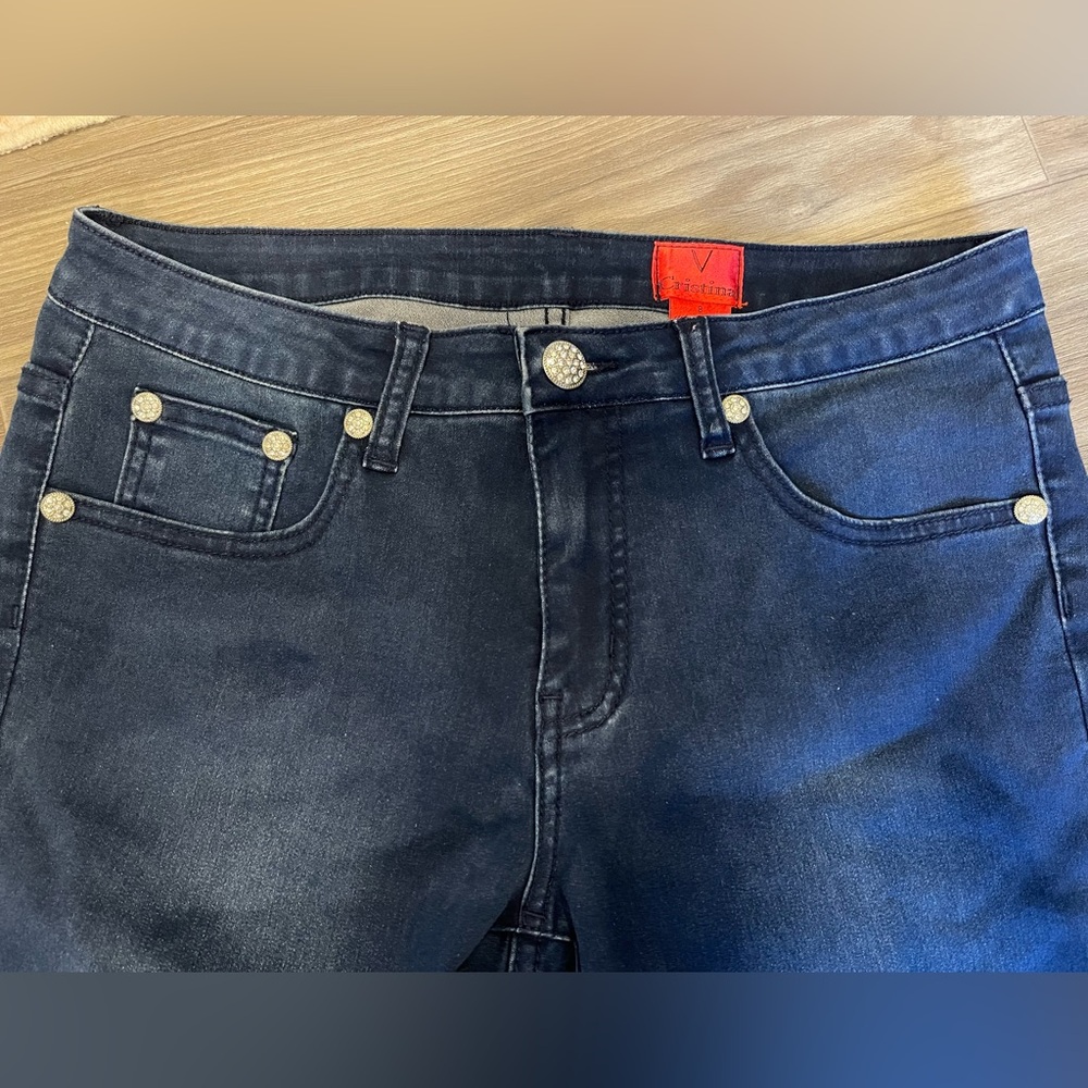 V Christina Dark Wash Stretch Jeans Women’s Size 8 Rhinestone Pocket - Picture 4 of 7